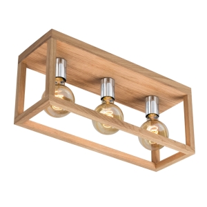 Lampa sufitowa z drewna dębowego metalowe srebrne oprawki w drewnianej ramie Spot-Light 9158374 Kago 3xE27
