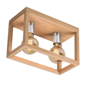 Lampa sufitowa z drewna dębowego podwójne srebrne metalowe oprawki w ramie Spot-Light 9158274 Kago 2xE27