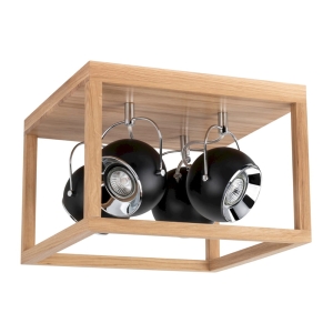 Lampa sufitowa z czarnymi reflektorami w sześciennym stelażu z drewna dębowego Spot-Light 5224474 Roy 4xGU10