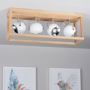 Lampa sufitowa z białymi reflektorami w stelażu z drewna dębowego Spot-Light 5222474L Roy 4xGU10