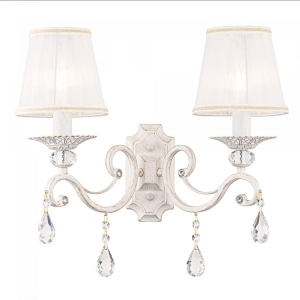 Lampa ścienna klasyczny podwójny Kinkiet z abażurami i kryształami Maytoni ARM247-02-G Grace 2xE14 25cm x 39cm biały
