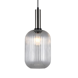 Lampa wisząca szklany klosz ryflowany srebrny trzon Italux PND-5588-1L-SC+CL Antiola 1xE27