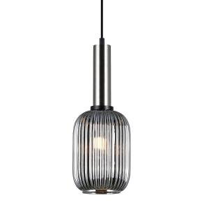 Lampa wisząca szklany klosz ryflowany czarny złoty trzon Italux PND-5588-1M-SC+SG Antiola 1xE27
