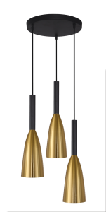 Czarna lampa wisząca okrągła rozeta z trzema złotymi kloszami Light Prestige LP-181/3P GD Solin 3xE27 30cm x 100cm