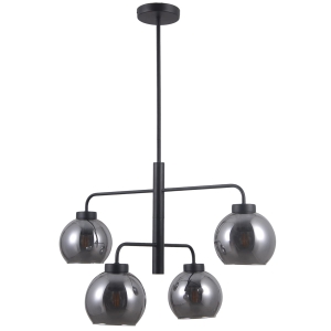Lampa wisząca czarna metalowa pionowy trzon cztery szklane klosze kuliste na dwóch poprzeczkach Italux PND-28028-4D Poggi 4xE27