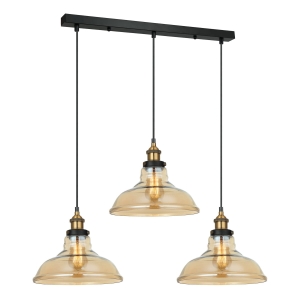 Lampa wisząca nad wyspę trzy bursztynowe klosze Italux MDM-2381/3 GD+AMB Hubert 3xE27