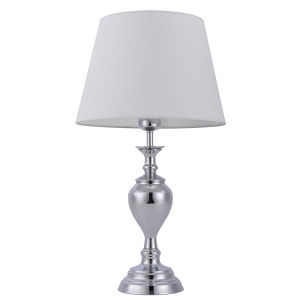 Lampa biurkowa nocna srebrny chromowany trzon zdobiony biały abażur Italux TB-7730-1 Etien 1xE27