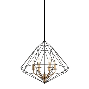 Lampa wisząca foremna czarna rama i złoty stelaż Italux PEN-6369-6-BKBR Maresmo 6xE14 65cm x 119cm