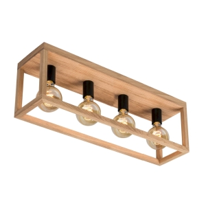Lampa sufitowa z drewna dębowego czarne metalowe oprawki w drewnianej ramie Spot-Light 9154474L Kago 4xE27 25cm x 68cm