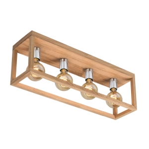 Lampa sufitowa z drewna dębowego metalowe oprawki w drewnianej ramie Spot-Light 9158474L Kago 4xE27 25cm x 68cm