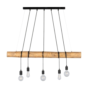 Lampa wisząca na belce z drewna sosnowego bejcowanego z czarnymi metalowymi oprawkami Spot-Light 69304504 Trabo Long 5xE27 140cm x 115cm