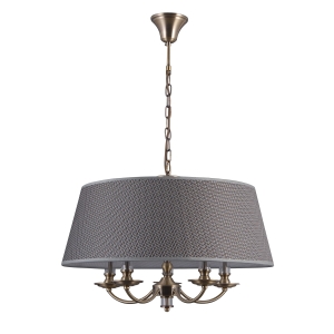 Lampa wisząca na łańcuchu stelaż z brązu antycznego i duży szary abażur w kratę Italux PND-43272-5A Zanobi 5xE14 42cm x 89cm