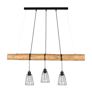 Lampa wisząca na belce z drewna sosnowego i metalowe czarne klosze typu industrial Spot-Light 69204304 Trabo Long 3xE27 150cm x 115cm