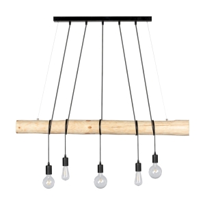 Lampa wisząca na belce z drewna sosnowego z czarnymi metalowymi oprawkami Spot-Light 69314504 Trabo Long 5xE27 140cm x 115cm