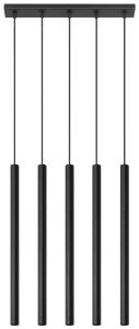 Czarna lampa wisząca z pięcioma smukłymi tubami na listwie 50cm Sollux Lighting SL.0472 5xG9