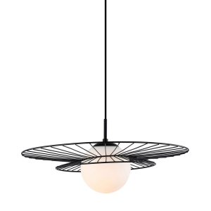 Lampa wisząca czarna metalowa nowoczesna dwa okręgi talerze z kulą szklaną nad stół Italux MDM-4001/1 BK Alison 1xE27 50cm