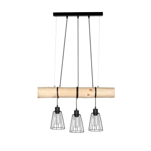 Lampa wisząca na belce z drewna sosnowego z czarnymi metalowymi kloszami w stylu industrialnym Spot-Light 68214304 Trabo Short 3xE27 150cm x 70cm