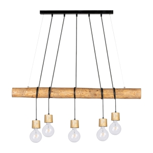 Lampa wisząca w stylu rustykalnym belka z drewna sosnowego bejcowana i czarne linki Spot-Light 69315551 Drewno/Metal 5xE27 140cm x 115cm