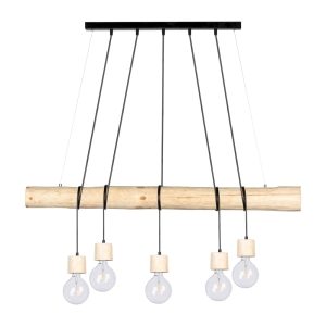 Lampa wisząca w stylu rustykalnym belka z drewna sosnowego i czarne linki Spot-Light 69315550 Trabo Pino 5xE27 140cm x 115cm