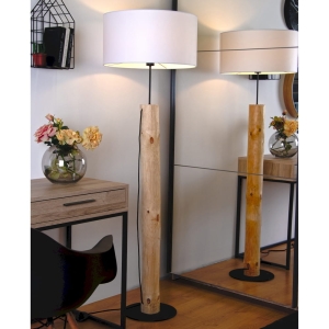 Lampa podłogowa podstawa z drewna sosnowego i biały okrągły abażur Spot-Light 87626904 Pino E27 161cm x 50cm