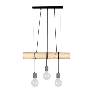 Lampa wisząca na belce z drewna sosnowego i betonowymi oprawkami Spot-Light 68499304 Trabo Concrete 3xE27 140cm x 70cm