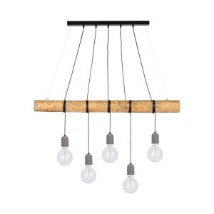 Lampa wisząca na belce z drewna sosnowego i betonowe oprawki Spot-Light 69599504 Trabo Concrete 5xE27 140cm x 115cm