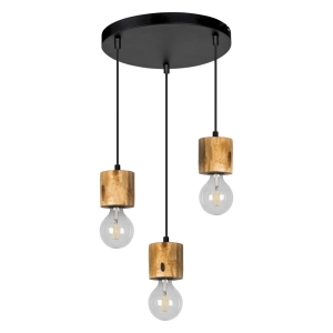 Lampa wisząca na okrągłej metalowej podsufitce z oprawkami z drewna sosnowego Spot-Light 71689304R Pino 3xE27 100cm x 30cm
