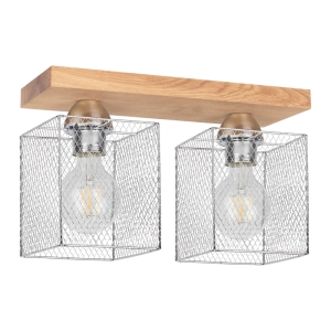 Lampa sufitowa listwa z drewna dębowego i metalowe kratkowane klosze Spot-Light 8175274 Norman Wood 2xE27 21cm x 35cm
