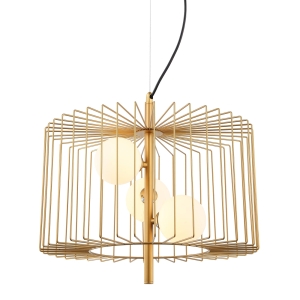 Lampa wisząca złota druciany abażur walec trzy klosze kule Italux MDM-3937/3 GD Daren 3xG9 45cm