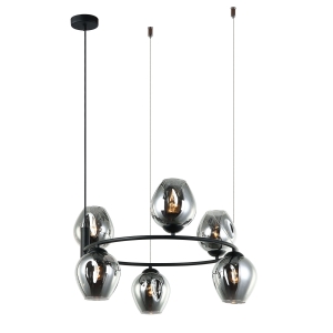 Wisząca Lampa nowoczesna do salonu szklane klosze przydymiane czarne szkło na metalowym okręgu Italux MDM-4045-6 BK+SG Roxane 6xE27 62cm
