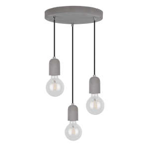 Lampa wisząca betonowa okrągła podsufitka i czarne przewody w oplocie z betonowymi oprawkami Spot-Light 9779336R Amory 3xE27 100cm x 32cm