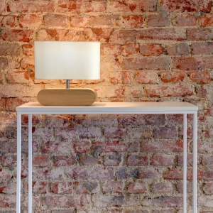 Lampa nocna stołowa drewniana z niską podłużną podstawą i białym abażurem drewno dębowe olejowane Spot-Light 7611074 Marinna E27 31cm