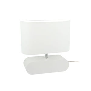 Lampa nocna stołowa z drewna biała z podłużną niską podstawą i tkaninowym abażurem drewno bukowe Spot-Light 7611042 Marinna E27 31cm