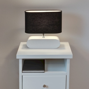 Lampa nocna stołowa z drewnianą podłużną białą podstawą i czarnym abażurem drewno bukowe Spot-Light 7615042 Marinna E27 31cm