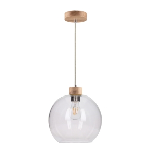 Lampa wisząca drewniana z kulistym transparentnym kloszem drewno dębowe Spot-Light 13560174 Svea E27 120cm x 24cm