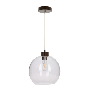 Lampa wisząca pojedyncza z drewna bukowe i okrągły szklany transparentny klosz z otwartym spodem Spot-Light 13560176 Svea E27 120cm x 24cm