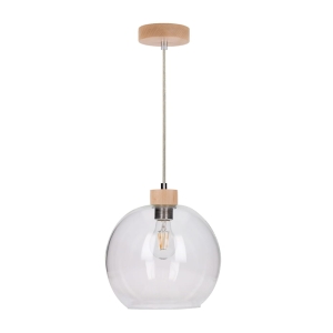 Lampa wisząca pojedyncza z drewna brzozowego i szklany okrągły transparentny klosz z otwartym spodem Spot-Light 13560160 Svea E27 120cm x 24cm
