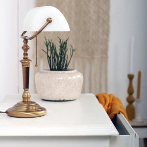 Lampa Nocna Biurkowa Bankierska Steinhauer 6186BR Ancilla E27 26cm x 42cm mosiądz biały