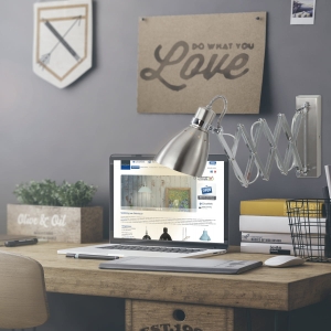 Srebrna nowoczesna lampa ścienna kinkiet z długim ramieniem Steinhauer 6290ST Spring E27 28cm