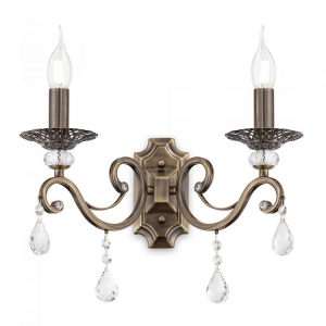 Lampa ścienna Klasyczny Kinkiet Świecznik z kryształami Maytoni RC247-WL-02-R Grace 2xE14 25cm x 39cm mosiądz