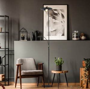 Czarna prosta lampa podłogowa dwa źródła światła Steinhauer 7860ZW Zenith LED 22,4W + 6W 3000K 185cm