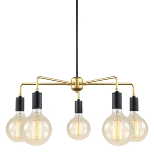 Lampa wisząca czarno złota na metalowym stelażu na pięć żarówek dekoracyjnych Italux MDM3386/5 BK+GD Malene 5xE27 60cm