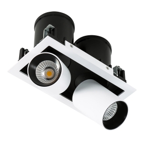 Lampa podtynkowa białe reflektorki regulowane z czarnymi elementami w prostokącie Italux GL7117-2/12W 4000K WH+BL Mercanta Double 2x12W 4000K