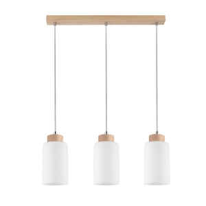 Lampa wisząca na listwie z drewna dębowego i białe szklane klosze Spot-Light 1720374 Bosco 3xE27 110cm x 52cm