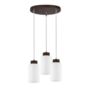 Lampa wisząca z drewna bukowego na okrągłej podsufitce z białymi cylindrycznymi kloszami Spot-Light 1720576 Bosco 3xE27 110cm x 30cm