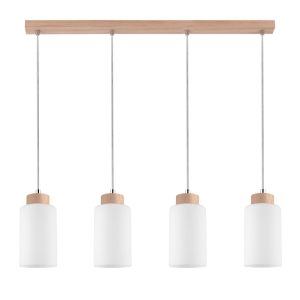 Lampa wisząca na listwie z drewna dębowego i białe cylindryczne szklane klosze Spot-Light 1720474 Bosco 4xE27 110cm x 75cm