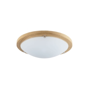 Lampa sufitowa okrągły plafon z białego szkła i rama z drewna dębowego Spot-Light 4753474 Frida 2xE27 8cm x 35cm