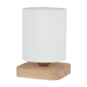 Lampa nocna kwadratowa podstawa drewniana biały abażur z tkaniny Spot-Light 7522174 Jenta E27 20cm
