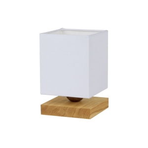 Lampa nocna płaska kwadratowa podstawa drewniana dębowa biały abażur z tkanin Spot-Light 7284174 E27 20cm
