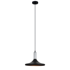 Lampa wisząca na przewodzie okrągły metalowy abażur ze srebrnym detalem Italux MDM-3027/1 BK+CR Lusty 1xE27